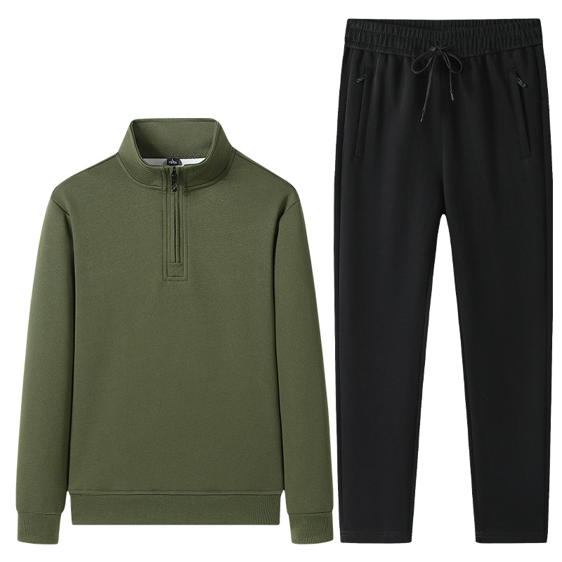 Trajes deportivos de algodón transfronterizos de primavera y otoño para hombres, camisetas de manga larga con medio cremallera, pantalones rectos para hombres, set de dos piezas.