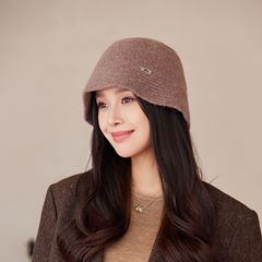 羊毛针织渔夫帽女加厚保暖休闲百搭纯色帽子秋冬季显脸小水桶帽潮