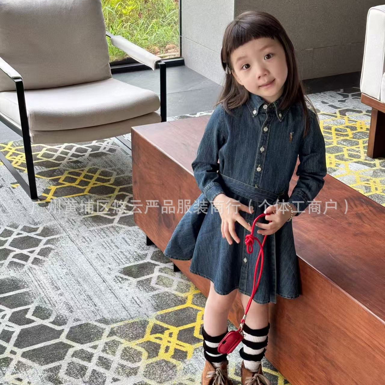 【售罄】25秋上新    复古老钱风女童牛仔长袖衬衣裙