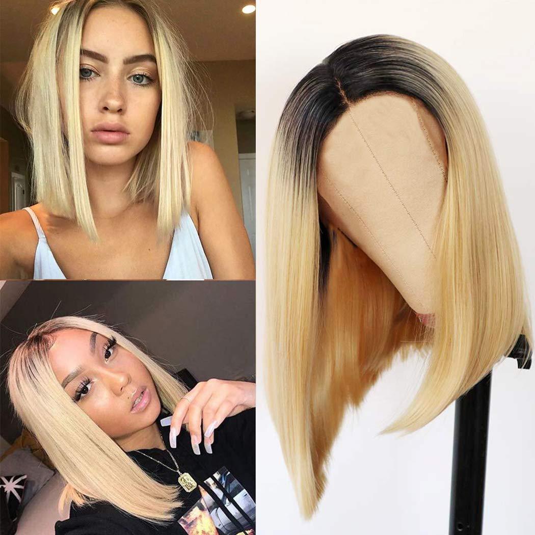 European American Style Short Straight Bob Synthetic Fiber Wig Full Head Center Parting Clip-in Hairpiece_voghion.com