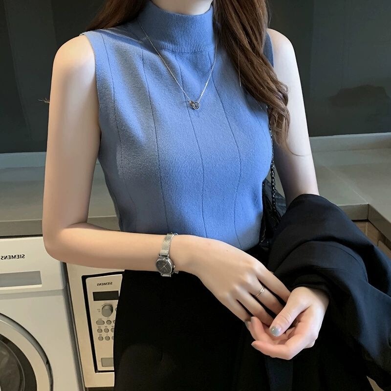 Early Spring 2025 New Slim-fit Half-turtleneck Suit Base Sweater Short Sweater All-match Sleeveless Solid Color Vest