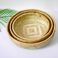 竹編み果物かご円形箕竹ふるい農家製品収納かご家庭用野菜かご小食かご丸枠