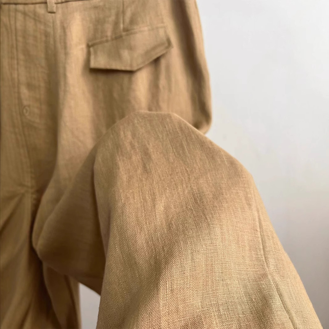 Explosive! Channel Goods, Wear Them to Create a Street-Style Look with Long Legs, Old Money Style Coffee-Colored Linen Wide-Leg Pants for Women