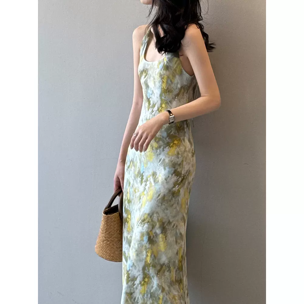 言双 前后两穿茶歇裙 面里印花吊带裙夏季设计感法式连衣裙82321