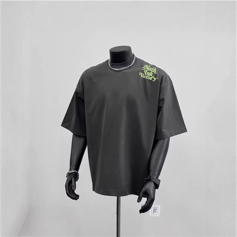 [High-Quality Men's Clothing] Pure Cotton Short-Sleeved T-Shirt, Versatile, Loose, Minimalist Print, Creative Design, Trendy Brand Top