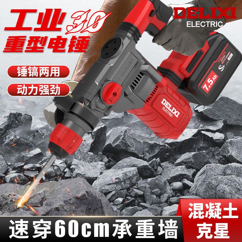 【累计热销5000万+件】德力西锂电电锤电镐两用无刷充电大功率冲