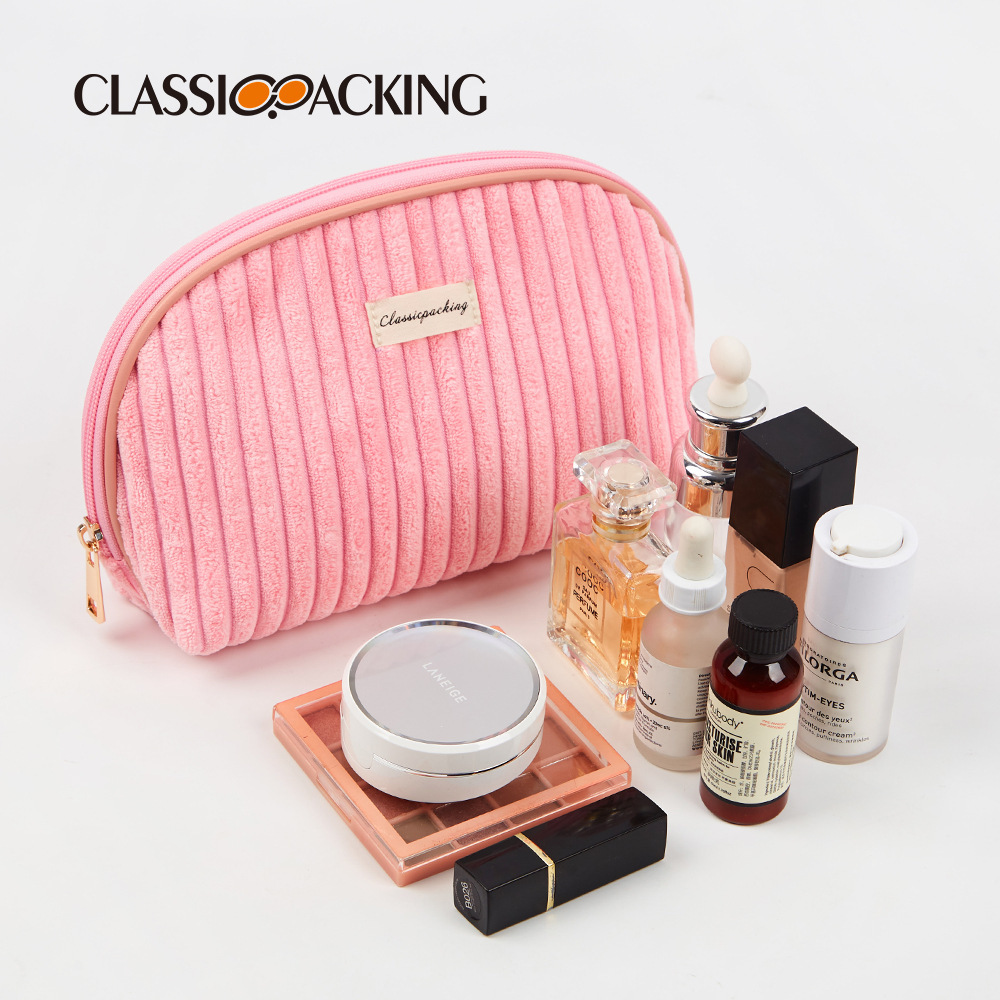 Bolsa de cosméticos de concha de pana al por mayor de fábrica, herramienta de belleza, bolsa de almacenamiento para productos para el cuidado de la piel, embrague multifuncional para mujer