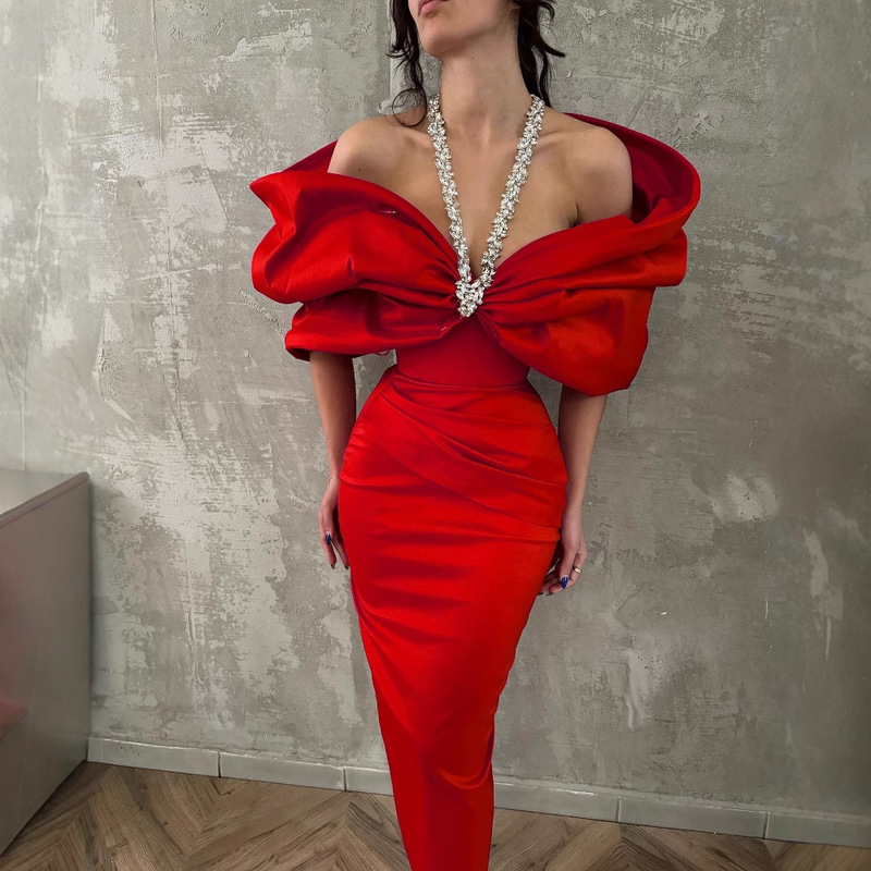 Cross-Border Export Luxury Rhinestone Halter Sexy Off-Shoulder Hip Dress Fashionable and Elegant Party Bandage Dress Cross-Border Export Luxury Rhinestone Halter Sexy Off-Shoulder Hip Dress Fashionable and Elegant Party Bandage Dress