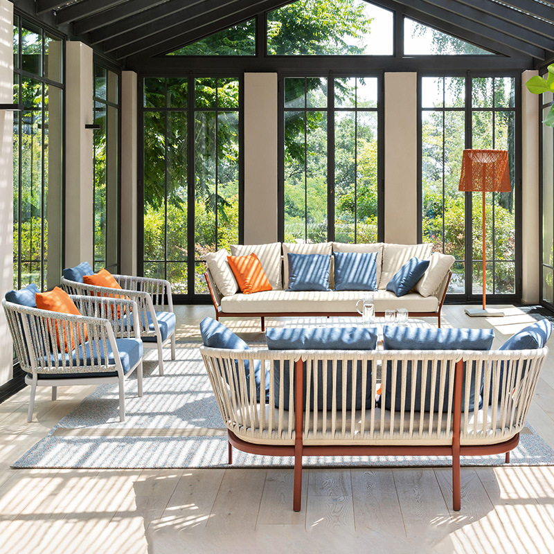 Outdoor Sofa Courtyard Waterproof Sunproof Outdoor Inn Balcony Wicker Chair Outdoor Scandinavian Leisure Wicker Furniture Set