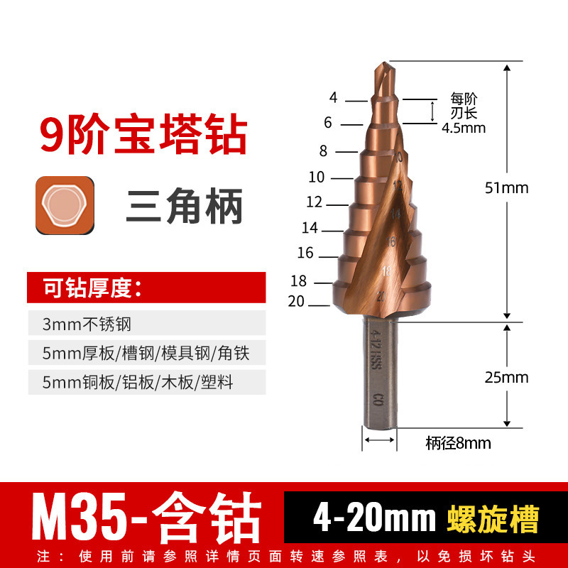 m35 コバルト入りパゴダ型ドリルビット高硬度鉄板ステンレス鋼 304 特殊穴あけドリルビット穴開口部エキスパンダー|undefined
