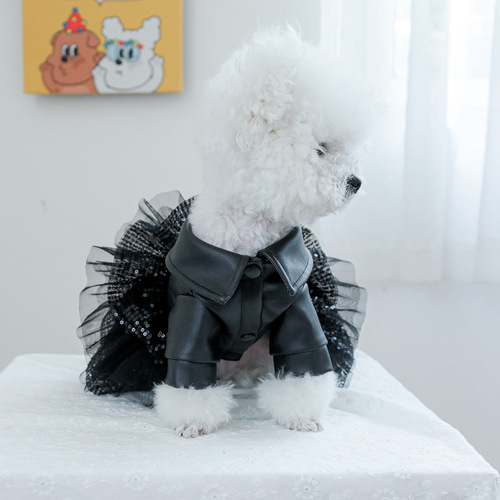 Factory direct supply/ready goods export pet clothes, dog and cat clothing, handsome leather jacket, sequined small leather skirt