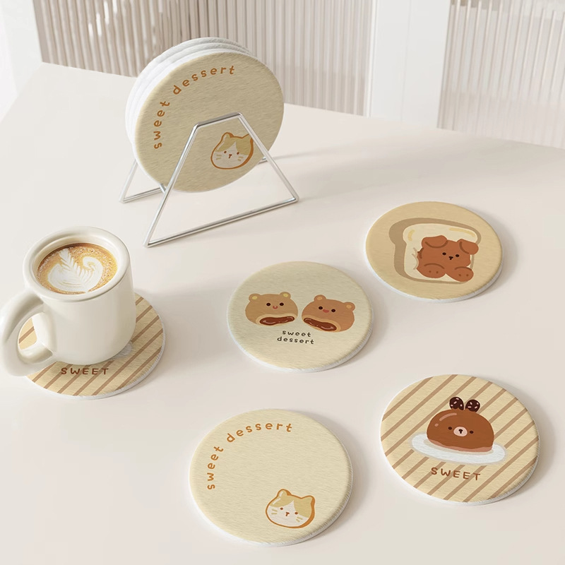 Posavasos de café de oficina de dibujos animados, posavasos de escritorio, posavasos de agua redondos, almohadillas absorbentes de agua de barro de diatomeas, encimera de secado rápido