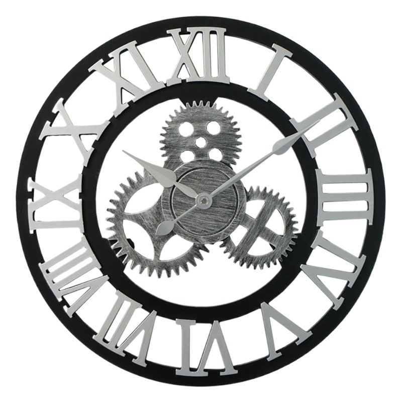 Reloj de pared mudo de madera de estilo industrial American Gear Reloj de pared Retro sala de estar comedor decoración creativa Reloj de pared