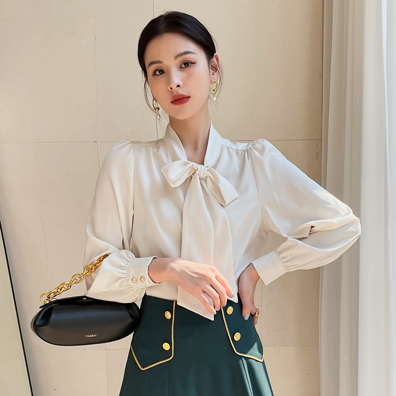 【No Returns or Exchanges】Spring and Autumn Bow Tie Shirt for Women, Lace-Up High-End Satin Shirt, Commuting Top 8531 【No Returns or Exchanges】Spring and Autumn Bow Tie Shirt for Women, Lace-Up High-End Satin Shirt, Commuting Top 8531