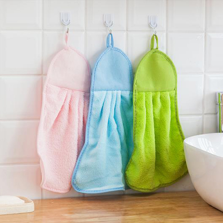 可挂式厨房卫生间纯色吸水速干擦手巾 珊瑚绒擦手布 擦拭毛巾