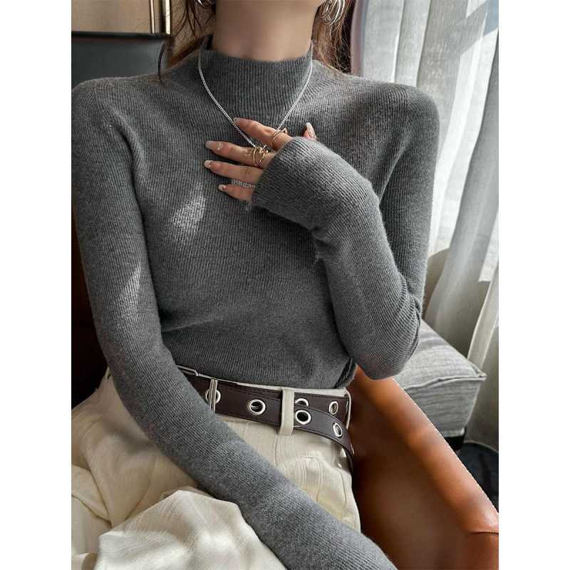 Basic knitwear, new style, high-end semi-high neck knitwear, slim fit top.
