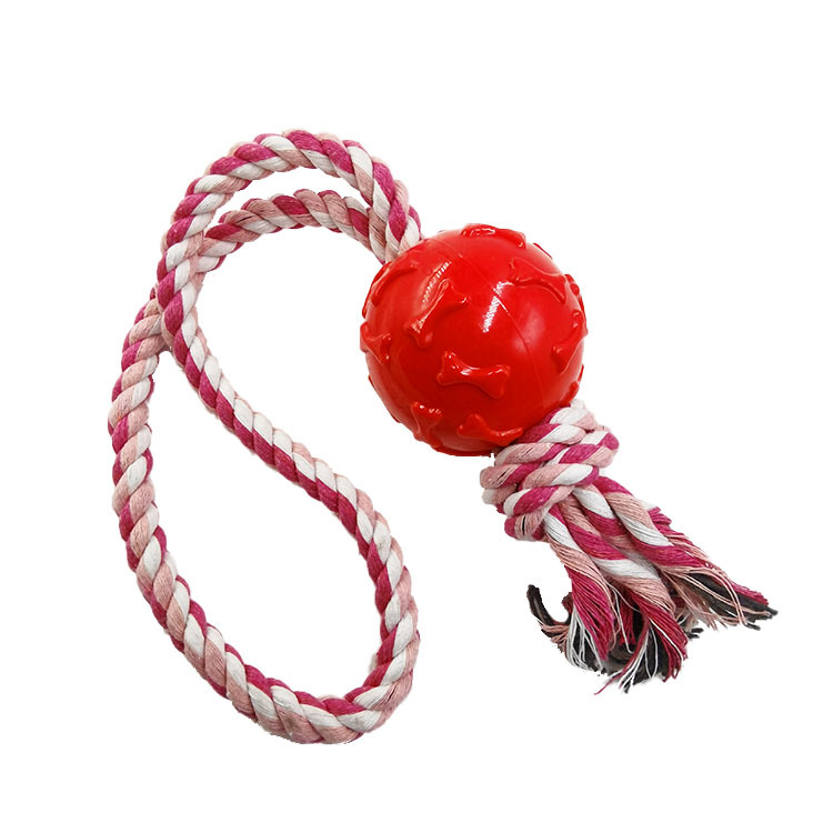 Cuerda para mascotas pelota resistente a los mordiscos cuerda de algodón para perros TPR pelota de goma entrenamiento para perros molares juguetes educativos interactivos fábrica al por mayor