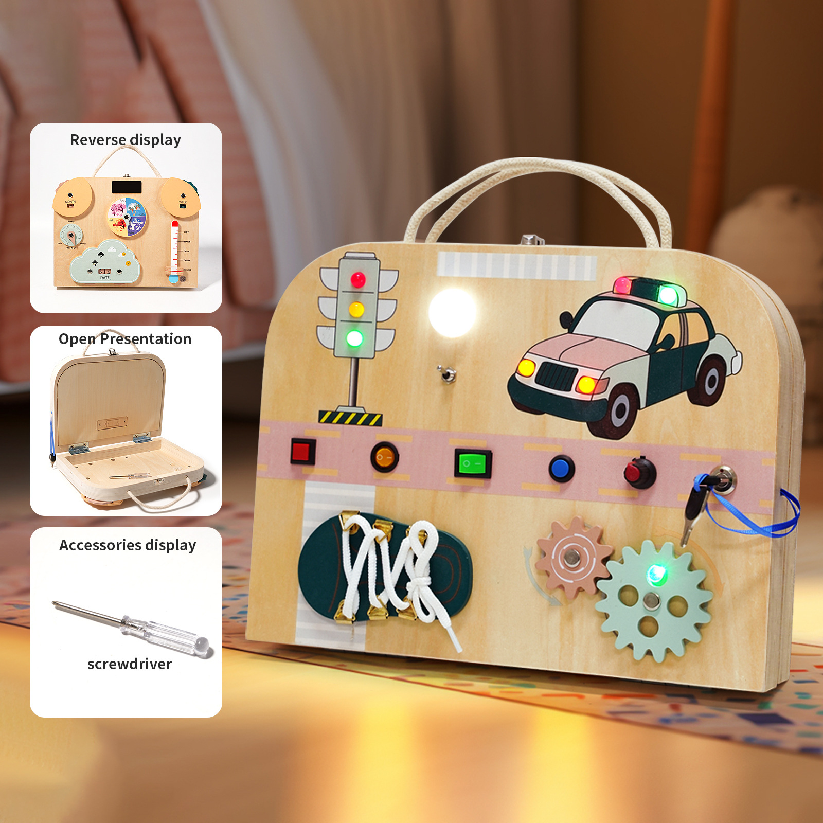 Circuito multifuncional de madera para niños tablero ocupado mejora la capacidad práctica del bebé múltiples formas de jugar juguetes educativos de educación temprana