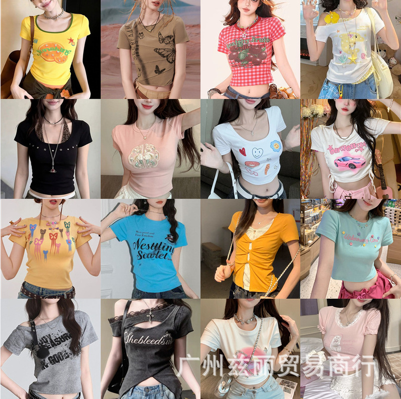 Live stream ins short hot girl style top for women 2026 summer slim-fit design short-sleeve T-shirt wholesale Live stream ins short hot girl style top for women 2026 summer slim-fit design short-sleeve T-shirt wholesale