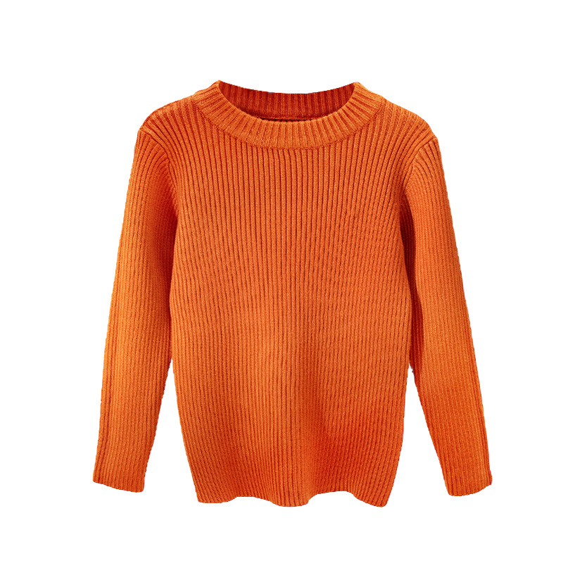 Suéteres infantiles 2025, nuevo estilo de otoño e invierno, ropa interior de punto para niños y niñas, suéter de cuello redondo versátil de color liso.