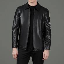 海宁时尚行政皮夹克男中老年爸爸装翻领商务休闲秋季真皮皮衣外套