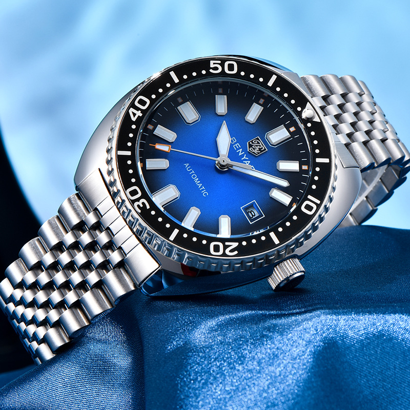 BENYAR Binya Reloj mecánico automático para hombre Reloj de calendario luminoso de moda impermeable Fondo transparente mecánico 5211M