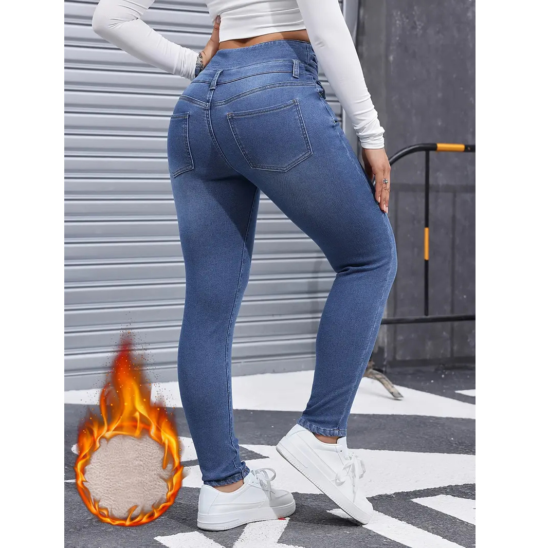 Women's Fleece-Lined Stretch Skinny Jeans - Ultra-Comfortable Slim Fit Denim For Winter & Everyday Wear_voghion.com