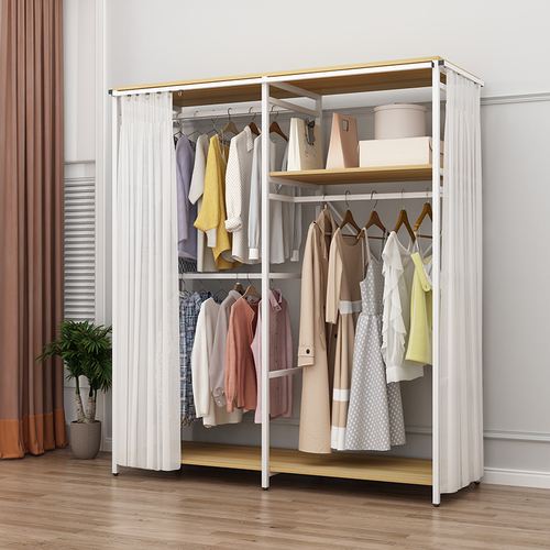 Thickened 45CM dust-proof double-layer simple clothes hanger floor-standing bedroom metal coat rack open wardrobe