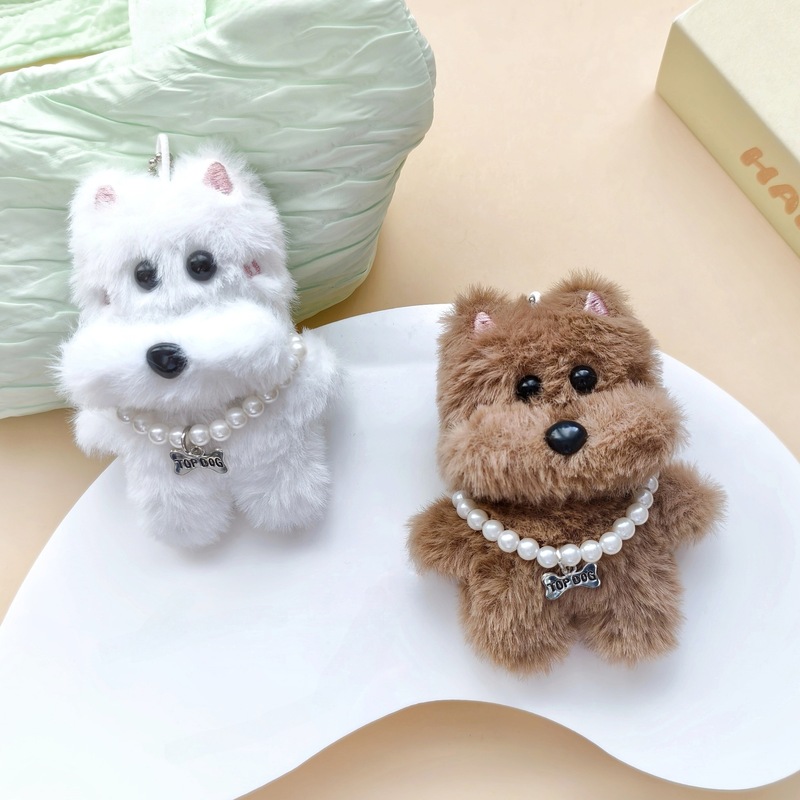 かわいいウエストハイランド犬ぬいぐるみペンダント、パールネックレス付き、子犬人形、キーホルダー、バッグペンダント装飾|undefined