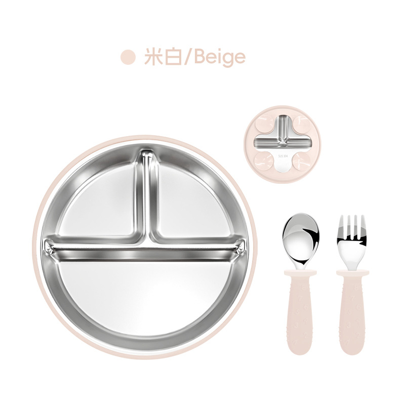 Amazon cubiertos infantiles de acero inoxidable para bebés comidas 304 cubiertos de acero inoxidable platos de silicona tipo ventosa