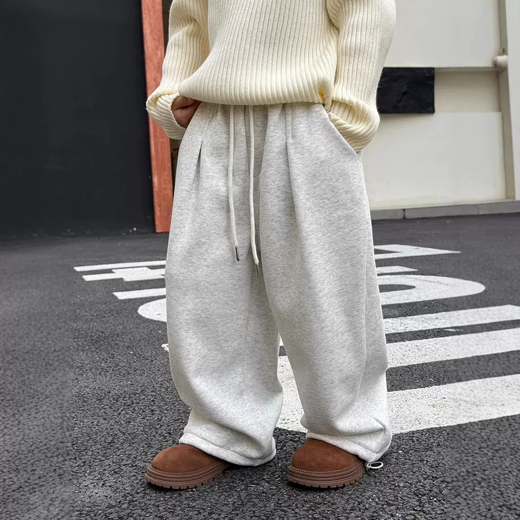 儿童加绒裤子秋冬款男童加厚运动裤冬装2024新款宽松卫裤洋气长裤