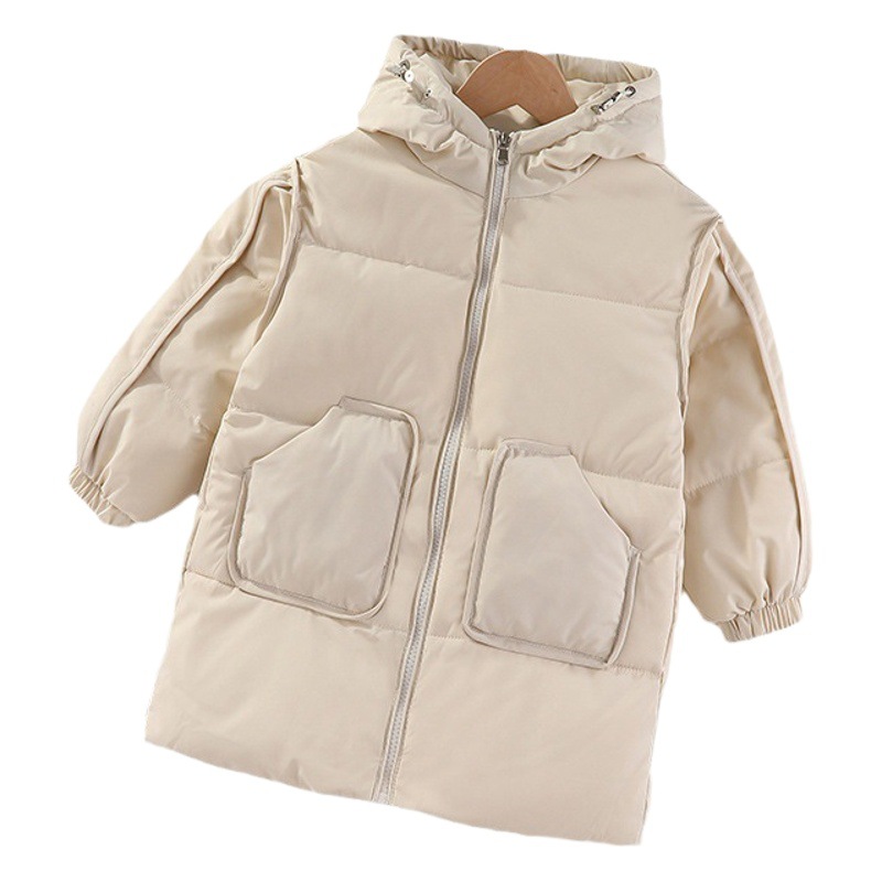 2024 chaqueta de los nuevos niños de media longitud de los niños y niñas de los niños medianos y grandes de invierno cálido con capucha chaqueta de los niños