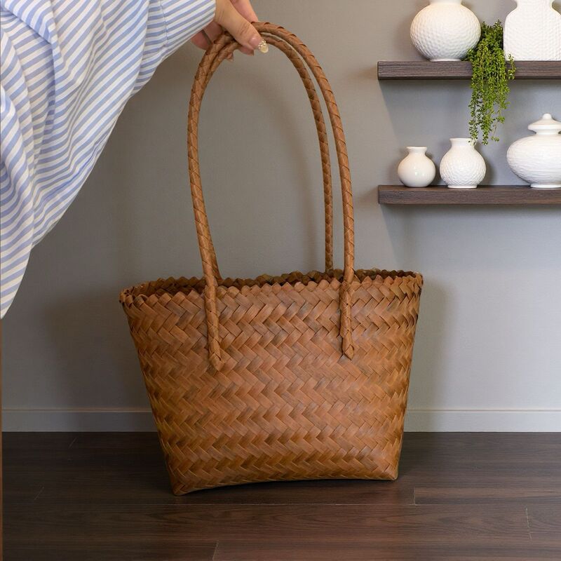 Bamboo Woven Vegetable Basket Popular Large-Capacity Retro Imitation Rattan Shoulder Tote Hand-Woven Bag Shopping Bag Women's Bag Bamboo Woven Vegetable Basket Popular Large-Capacity Retro Imitation Rattan Shoulder Tote Hand-Woven Bag Shopping Bag Women's Bag