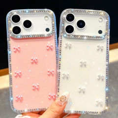 适用苹果17promax闪钻手机壳三星S25Ultra蝴蝶结iPhone16E立体A17