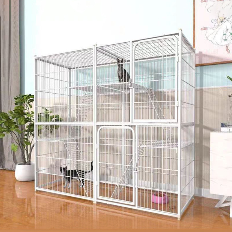 Cat cage for indoor use, cat villa with extra-large free space, cat house, cat nest, three-layer and double-layer cat house
