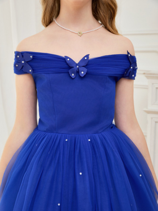 Ropa infantil transfronteriza, vestidos formales para niñas, vestidos de niña de las flores para bodas, vestidos de princesa Cenicienta de un solo hombro para niñas, vestidos largos de tul abullonados estilo anfitriona.