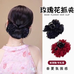 玫瑰花抓夹盘发头花刘海侧边夹7Cm法式慵懒感半扎后脑勺盘发夹