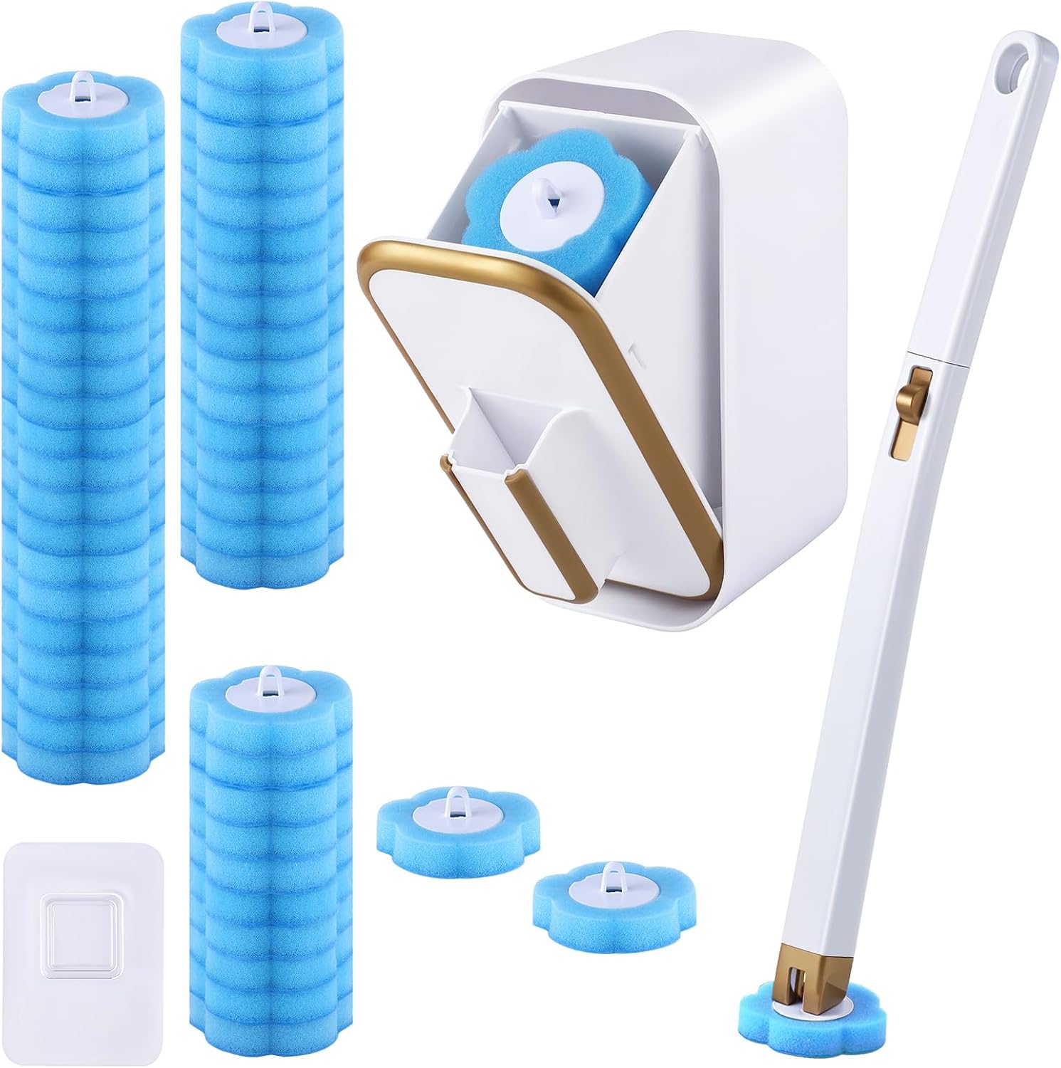 Disposable toilet brush with wall mount, no dead angles, home use, no drilling required, antibacterial cleaning tool for bathroom and toilet