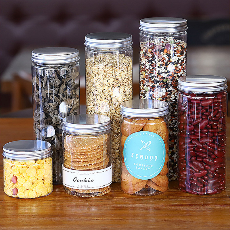 【源头厂家】65口铝盖PET高透明食品级塑料罐糖果饼干包装瓶