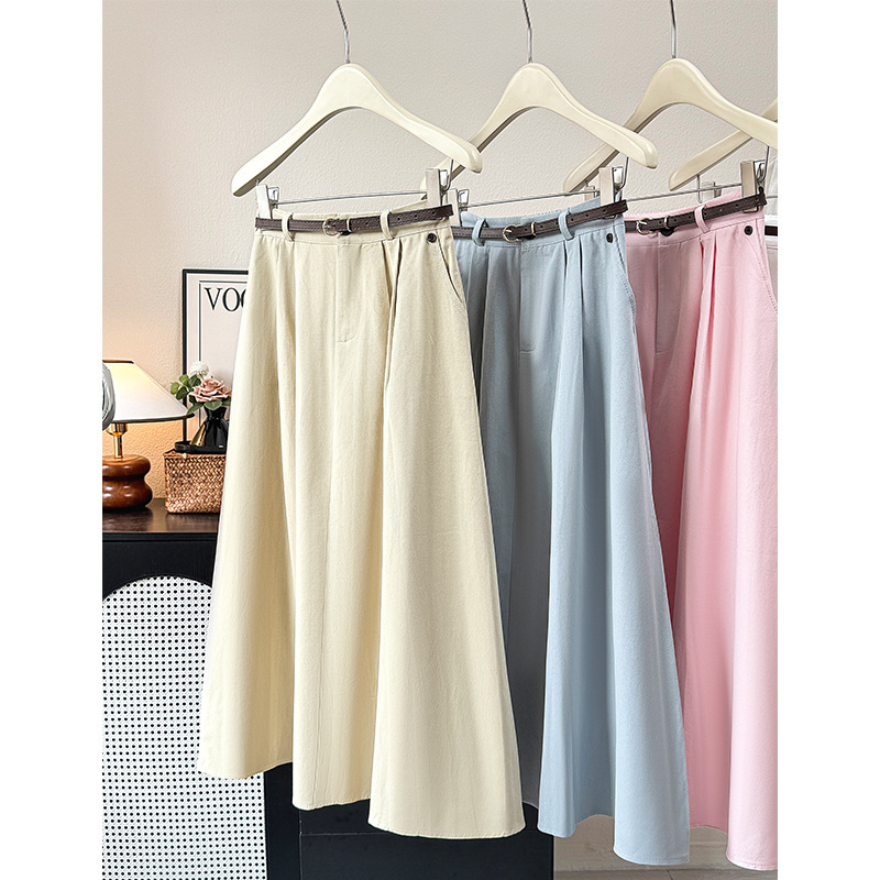 Korean Style Simple and Versatile Solid Color Skirt 2026 Spring/Summer Drapey Slimming Elegant A-Line Skirt Mid-Length Skirt with Belt Korean Style Simple and Versatile Solid Color Skirt 2026 Spring/Summer Drapey Slimming Elegant A-Line Skirt Mid-Length Skirt with Belt
