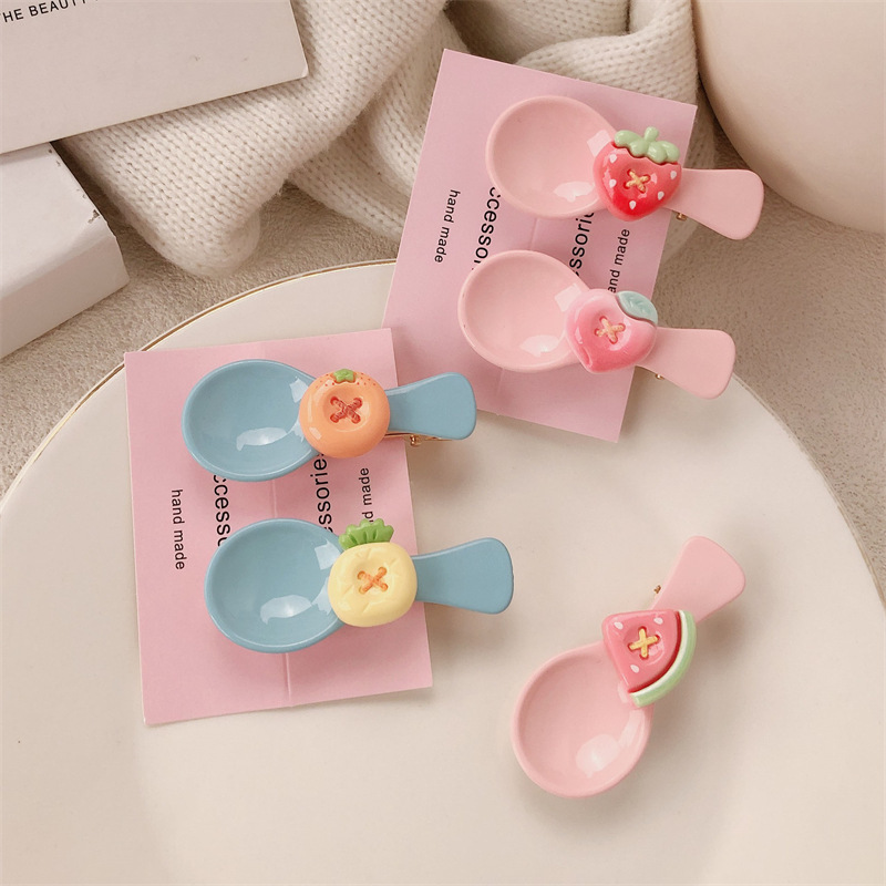 Fun Fruit Strawberry Spoon Hairpin Cute Versatile Girly Heartbroken Hair Duckbill Clip Apple Side Clip Hairpin