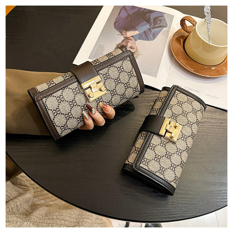 Vintage Monogram Women's Trifold Wallet With Lock And Card Slots_voghion.com