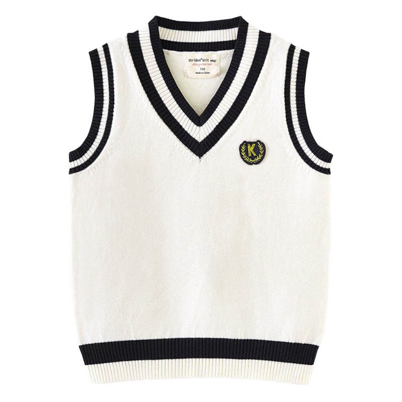 2023 primavera y otoño medio y grande ropa para niños contraste color suéter chaleco niños Escuela Primaria uniforme clase uniforme niñas Chaleco de punto