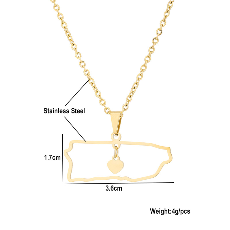 Stainless Steel 18K Gold Plated Casual Simple Style Plating Hollow Out Map Heart Shape None Pendant Necklace Long Necklace display picture 1