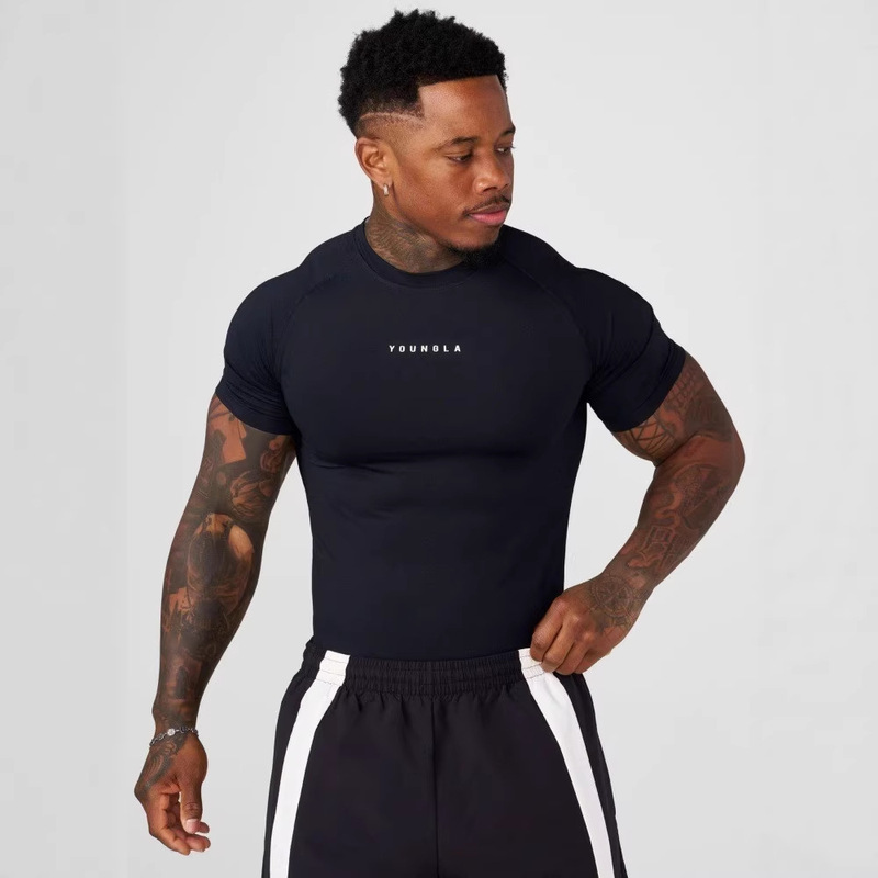 Youngla American-Style Summer New Men's Tight-Fitting T-Shirt Jogger Fashion Sports Running Training Quick-Drying Short-Sleeved Shirt