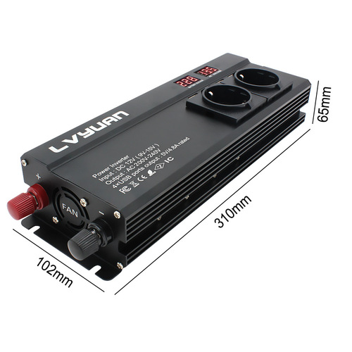 Tuyang 800W/1600W Power Inverter 12V/24V to 110V-240V Car Inverter