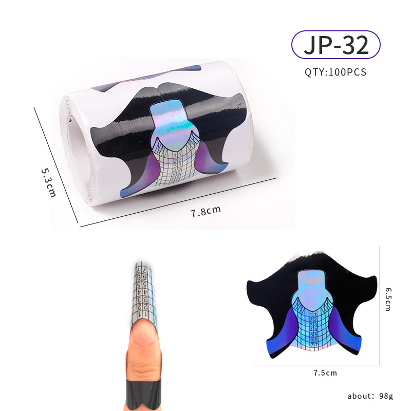 Soporte de papel de uñas de herradura extensión de fototerapia de cristal herramienta de uñas arte de uñas mariposa mosca titular de dedo rectangular 100 unids/rollo