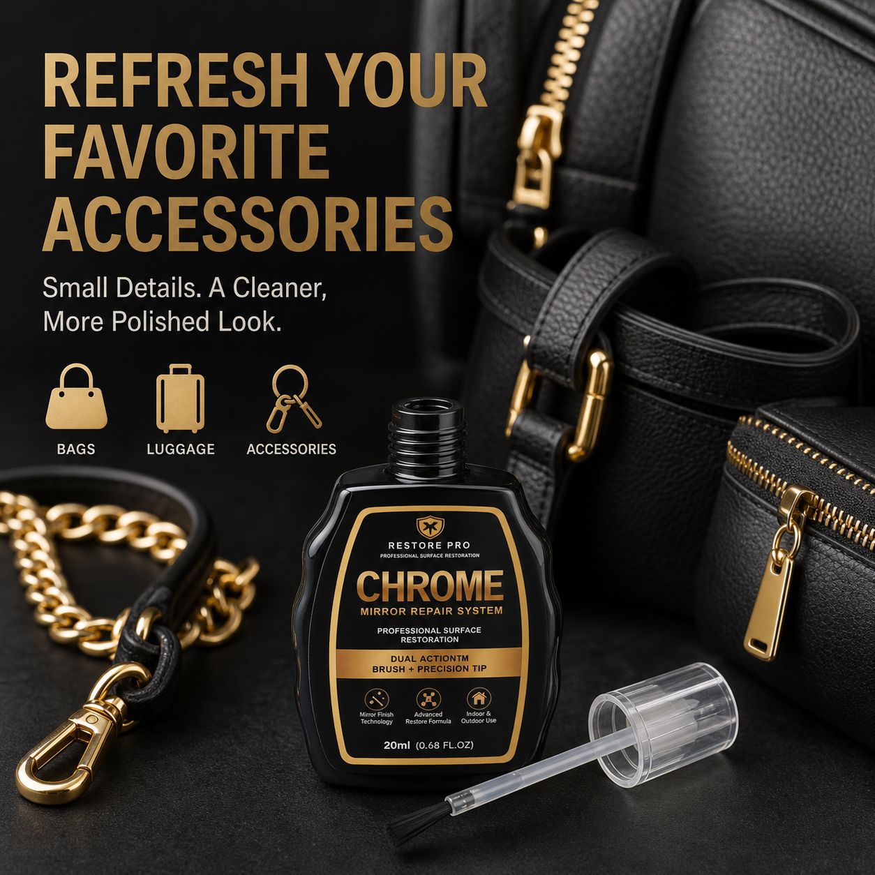 Gold-colored repair liquid for bags and handbags, paint for refurbishing and color restoration of bag zippers and metal buckles, double-ended gold-plated metal repair