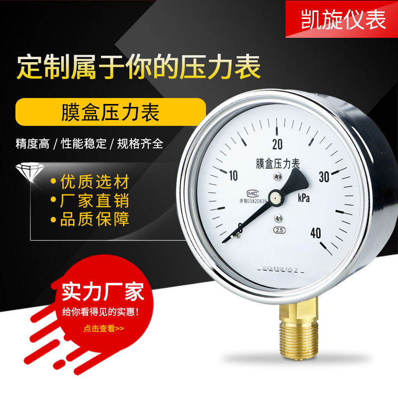 膜盒压力表YE100微压表千帕表天然气表DN15 M20*1.5配套燃烧机