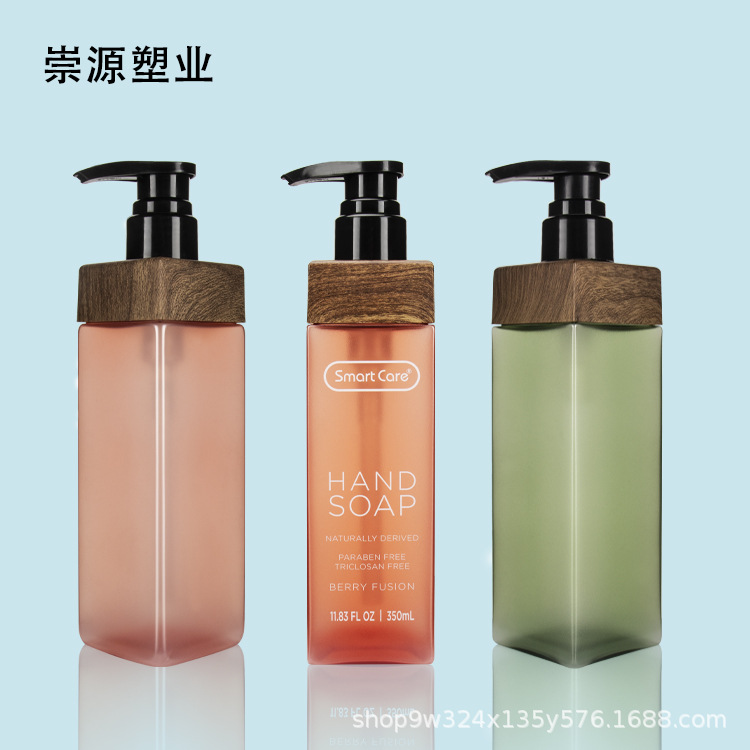 直供定制洗发水瓶pet塑料瓶木纹瓶350ml乳液瓶护发素沐浴露分装瓶